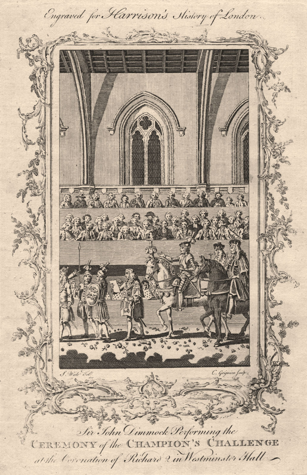 Sir John Dymoke, King's Champion. Richard II's coronation. Westminster Hall 1776